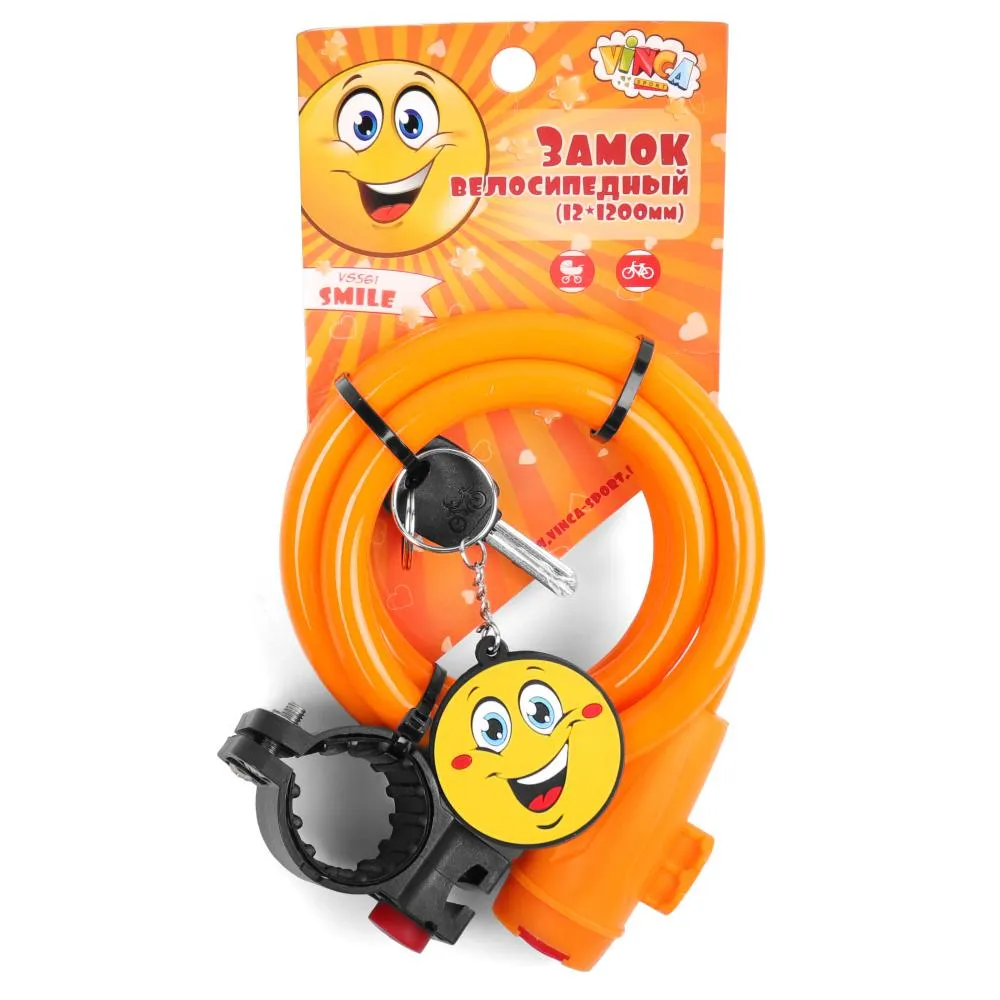 Замок с брелоком Vinca Sport 12*1200мм, с защитой от влаги и креплением, SMILE желтый